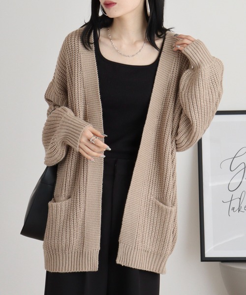 atONE(アットワン)の「atONE ビッグシルエットボリュームスリーブカーディガン(カーディガン/ボレロ・レディース・ブラック/モカ・M-L/4L~5L/LL~3L)」の16枚目の写真