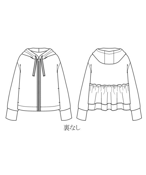 Emilyan（エミリアン）の「【手洗いできる♪】バックフリルティアードデザイン・ダンボールニットパーカー（パーカー・レディース・チャコールグレー/ブラック/アイボリー・M）」の6枚目の写真