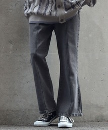 pin tuck denim flared pants/ピンタック デニム ワイド フレアパンツ