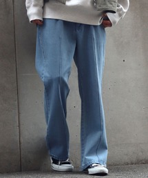 pin tuck denim flared pants/ピンタック デニム ワイド フレアパンツ