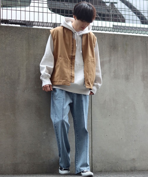 SITRY（シトリー）の「pin tuck denim flared pants/ピンタック デニム ワイド フレアパンツ（デニムパンツ・メンズ・ケミカルウォッシュ/インディゴブルー/ワンウォッシュ/グレー/ブラック・M/L/XL）」の8枚目の写真