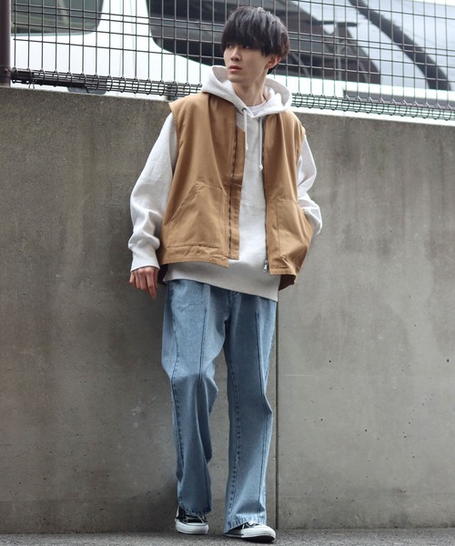 SITRY（シトリー）の「pin tuck denim flared pants/ピンタック デニム ワイド フレアパンツ（デニムパンツ・メンズ・ケミカルウォッシュ/インディゴブルー/ワンウォッシュ/グレー/ブラック・M/L/XL）」の9枚目の写真