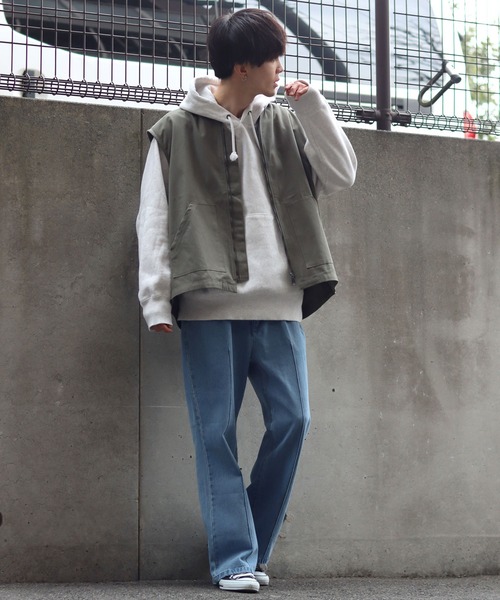 SITRY（シトリー）の「pin tuck denim flared pants/ピンタック デニム ワイド フレアパンツ（デニムパンツ・メンズ・ケミカルウォッシュ/インディゴブルー/ワンウォッシュ/グレー/ブラック・M/L/XL）」の10枚目の写真
