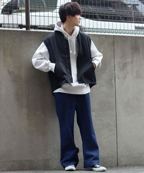 SITRY（シトリー）の「pin tuck denim flared pants/ピンタック デニム ワイド フレアパンツ（デニムパンツ・メンズ・ケミカルウォッシュ/インディゴブルー/ワンウォッシュ/グレー/ブラック・M/L/XL）」の14枚目の写真