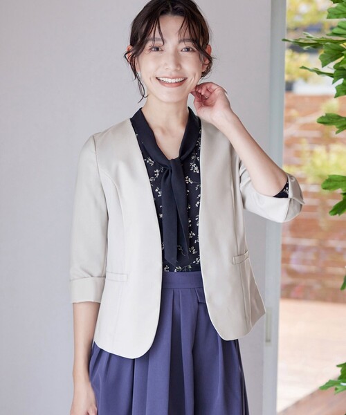 【吸水速乾・接触冷感・UVケア・防シワ・洗える】カチオンカラーレスジャケット（ノーカラージャケット）｜Tiaclasse（ティアクラッセ）