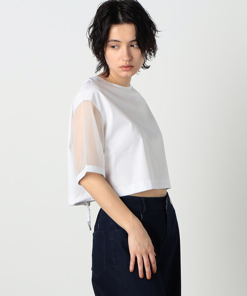 COMME CA ISM(コムサイズム)の「袖 シア― ショート トップス(Tシャツ/カットソー・レディース・ホワイト/ライトグレー・MEDIUM/LARGE)」の2枚目の写真