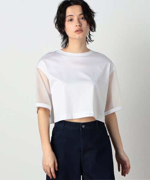 COMME CA ISM(コムサイズム)の「袖 シア― ショート トップス(Tシャツ/カットソー・レディース・ホワイト/ライトグレー・MEDIUM/LARGE)」の9枚目の写真