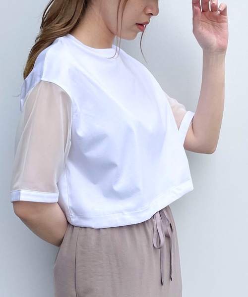 COMME CA ISM(コムサイズム)の「袖 シア― ショート トップス(Tシャツ/カットソー・レディース・ホワイト/ライトグレー・MEDIUM/LARGE)」の7枚目の写真