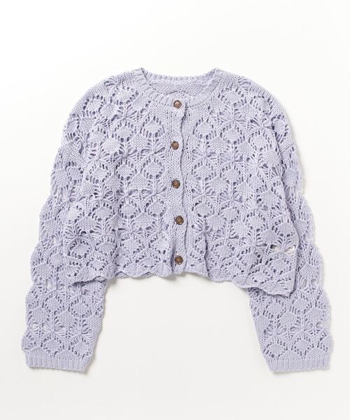 Per sist ence（パーシエンス）の「Per sist ence/パーシエンス　デザイン透かしレース編み２WAYカーディガン（カーディガン/ボレロ・レディース・ブラック/パープル/アイボリー・FREE）」の3枚目の写真