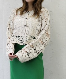 Per sist ence/パーシエンス デザイン透かしレース編み2WAYカーディガン