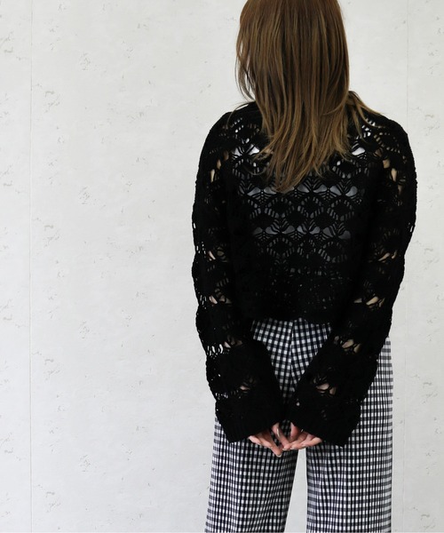 Per sist ence（パーシエンス）の「Per sist ence/パーシエンス　デザイン透かしレース編み２WAYカーディガン（カーディガン/ボレロ・レディース・ブラック/パープル/アイボリー・FREE）」の13枚目の写真