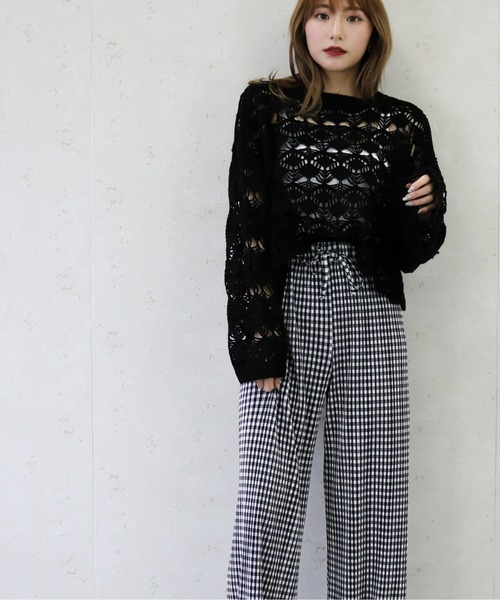 Per sist ence（パーシエンス）の「Per sist ence/パーシエンス　デザイン透かしレース編み２WAYカーディガン（カーディガン/ボレロ・レディース・ブラック/パープル/アイボリー・FREE）」の11枚目の写真