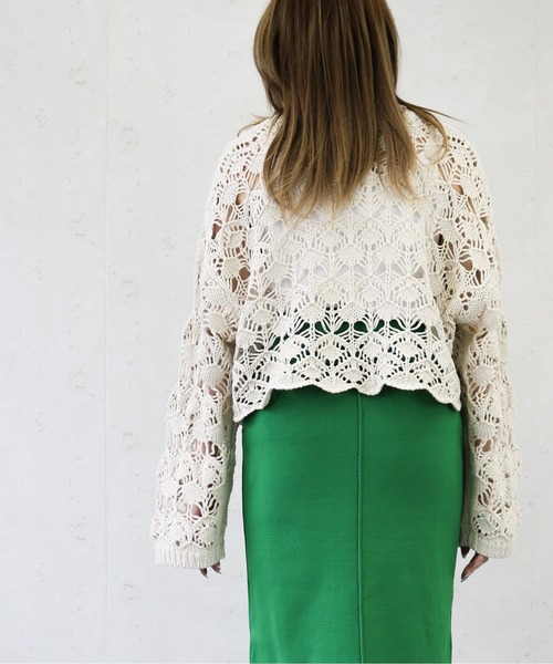 Per sist ence（パーシエンス）の「Per sist ence/パーシエンス　デザイン透かしレース編み２WAYカーディガン（カーディガン/ボレロ・レディース・ブラック/パープル/アイボリー・FREE）」の22枚目の写真