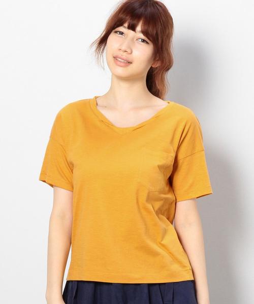 coen（コーエン）の「VネックスラブポケットTシャツ（Tシャツ/カットソー・レディース・ホワイト/ブラック/オレンジ/ケリー/マスタード/コバルトブルー・LARGE/MEDIUM）」の5枚目の写真