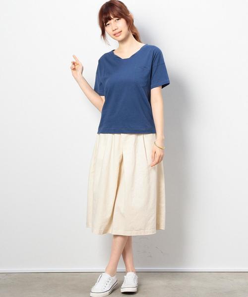 coen（コーエン）の「VネックスラブポケットTシャツ（Tシャツ/カットソー・レディース・ホワイト/ブラック/オレンジ/ケリー/マスタード/コバルトブルー・LARGE/MEDIUM）」の12枚目の写真