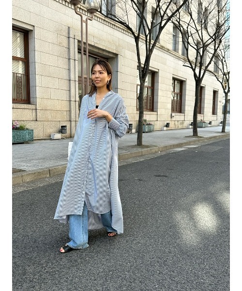 ulu(ウル)の「Stripe gather long dress(ワンピース・レディース・ネイビー・FREE)」の3枚目の写真