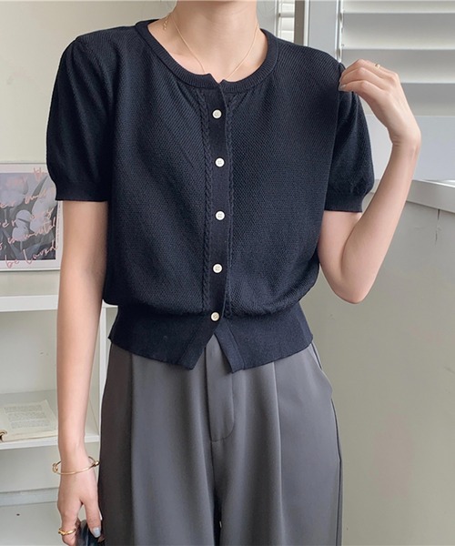 Chaco closet(チャコ クローゼット)の「パフスリーブコンパクトニットカーディガン(カーディガン/ボレロ・レディース・ホワイト/ピンク/ライトグリーン/アイボリー/ブラック・FREE)」の15枚目の写真