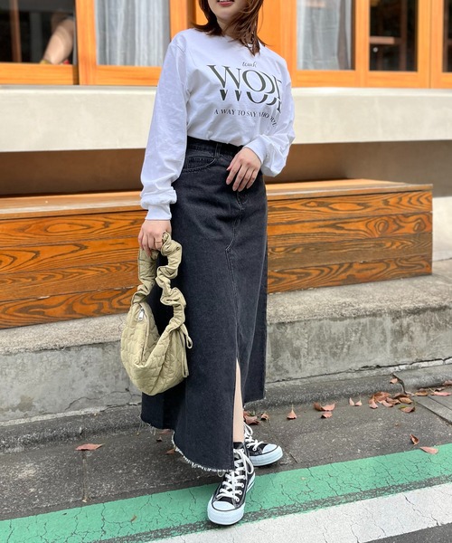 mi via loca（ミヴィアロカ）の「フロントスリットデニムマキシスカート（デニムスカート・レディース・ブラック/ライトブルー・FREE）」の15枚目の写真