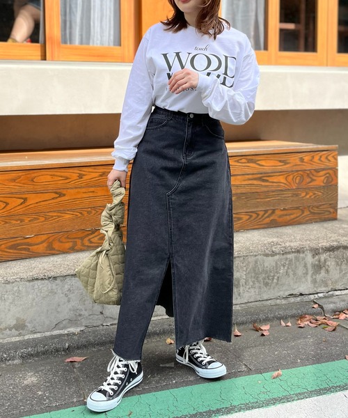 mi via loca（ミヴィアロカ）の「フロントスリットデニムマキシスカート（デニムスカート・レディース・ブラック/ライトブルー・FREE）」の17枚目の写真