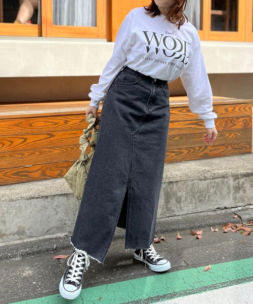 mi via loca（ミヴィアロカ）の「フロントスリットデニムマキシスカート（デニムスカート・レディース・ブラック/ライトブルー・FREE）」の18枚目の写真