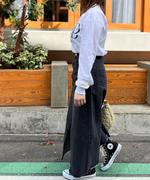 mi via loca（ミヴィアロカ）の「フロントスリットデニムマキシスカート（デニムスカート・レディース・ブラック/ライトブルー・FREE）」の19枚目の写真