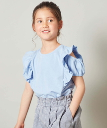 a.v.v（アーヴェヴェ）の「[160]フロントフリルオフショルＴシャツ（Tシャツ/カットソー・キッズ）」