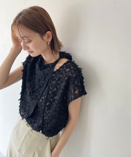 CLEIO(クレイオ)の「【CLEIO】フリンジジョーゼットレイヤーブラウス(シャツ/ブラウス・レディース・ブラック/アイボリー・FREE)」の13枚目の写真