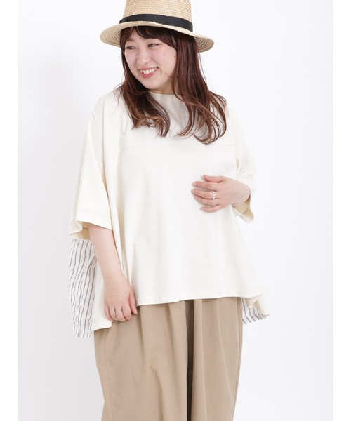 Samansa Mos2(サマンサ モスモス)の「後ろ切替ドッキングカットソー(Tシャツ/カットソー・レディース・ネイビー/ミント/キナリ/オフホワイト・フリ-)」の3枚目の写真