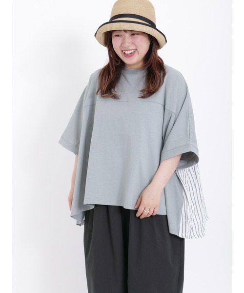 Samansa Mos2(サマンサ モスモス)の「後ろ切替ドッキングカットソー(Tシャツ/カットソー・レディース・ネイビー/ミント/キナリ/オフホワイト・フリ-)」の4枚目の写真