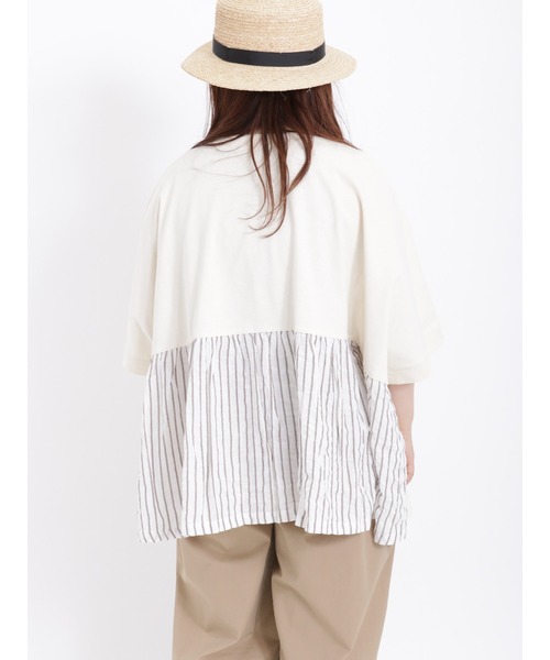 Samansa Mos2(サマンサ モスモス)の「後ろ切替ドッキングカットソー(Tシャツ/カットソー・レディース・ネイビー/ミント/キナリ/オフホワイト・フリ-)」の11枚目の写真