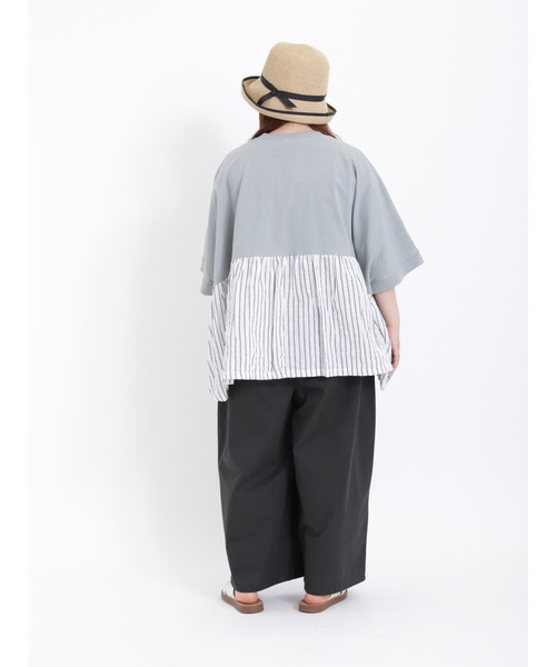 Samansa Mos2(サマンサ モスモス)の「後ろ切替ドッキングカットソー(Tシャツ/カットソー・レディース・ネイビー/ミント/キナリ/オフホワイト・フリ-)」の6枚目の写真