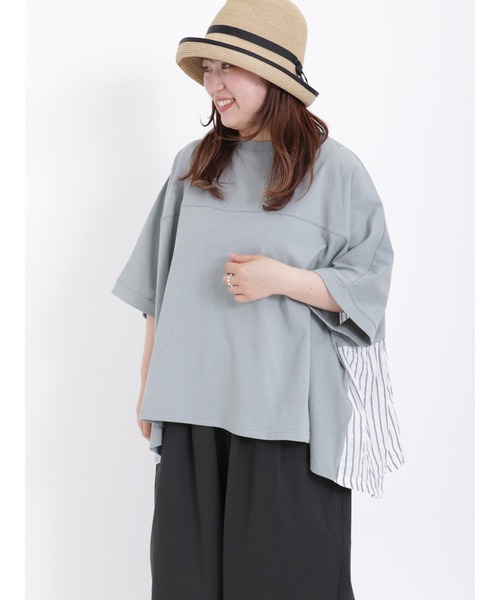 Samansa Mos2(サマンサ モスモス)の「後ろ切替ドッキングカットソー(Tシャツ/カットソー・レディース・ネイビー/ミント/キナリ/オフホワイト・フリ-)」の16枚目の写真