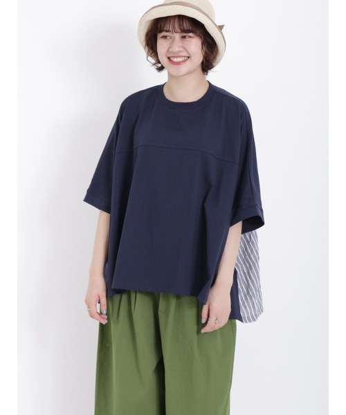 Samansa Mos2(サマンサ モスモス)の「後ろ切替ドッキングカットソー(Tシャツ/カットソー・レディース・ネイビー/ミント/キナリ/オフホワイト・フリ-)」の14枚目の写真