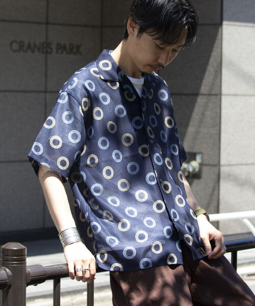 GLOSTER（グロスター）の「【GLOSTER/グロスター】ジオメトリック柄 オープンカラーシャツ メッシュシャツ（シャツ/ブラウス・メンズ・ブラック/ネイビー/ホワイト・S/M/L）」の3枚目の写真