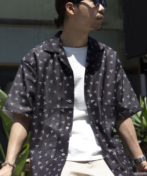 GLOSTER（グロスター）の「【GLOSTER/グロスター】ジオメトリック柄 オープンカラーシャツ メッシュシャツ（シャツ/ブラウス・メンズ・ブラック/ネイビー/ホワイト・S/M/L）」の2枚目の写真