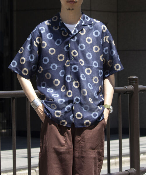 GLOSTER（グロスター）の「【GLOSTER/グロスター】ジオメトリック柄 オープンカラーシャツ メッシュシャツ（シャツ/ブラウス・メンズ・ブラック/ネイビー/ホワイト・S/M/L）」の6枚目の写真