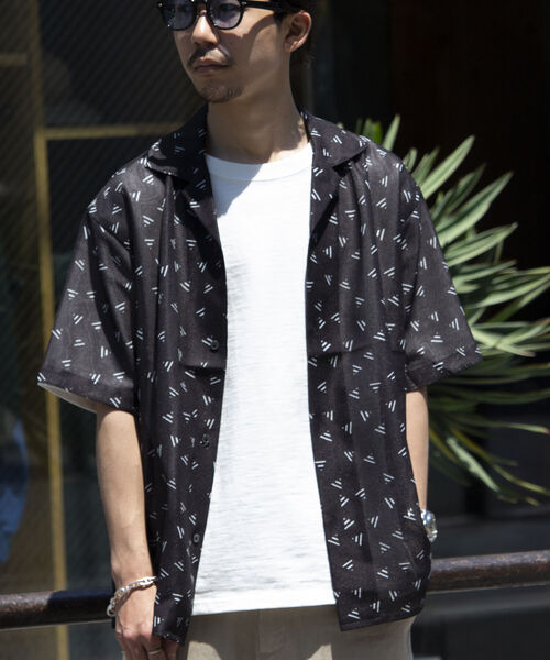 GLOSTER（グロスター）の「【GLOSTER/グロスター】ジオメトリック柄 オープンカラーシャツ メッシュシャツ（シャツ/ブラウス・メンズ・ブラック/ネイビー/ホワイト・S/M/L）」の19枚目の写真