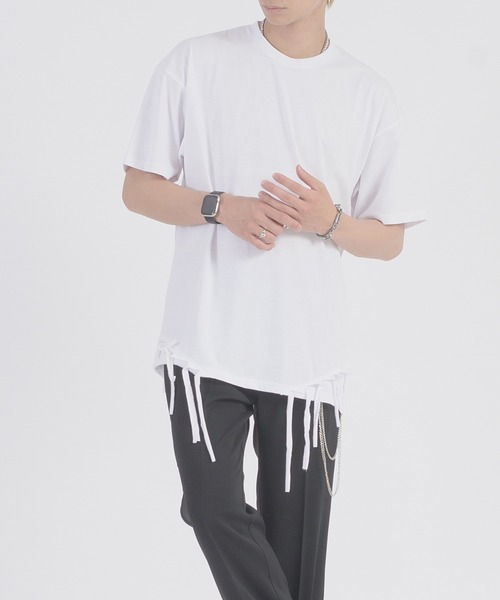 REGIEVO(レジエボ)の「REGIEVO フリンジヘムTシャツ(Tシャツ/カットソー・メンズ・ブラック/オフホワイト・MEDIUM/LARGE)」の2枚目の写真