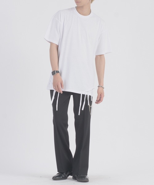 REGIEVO(レジエボ)の「REGIEVO フリンジヘムTシャツ(Tシャツ/カットソー・メンズ・ブラック/オフホワイト・MEDIUM/LARGE)」の3枚目の写真