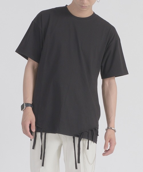 REGIEVO(レジエボ)の「REGIEVO フリンジヘムTシャツ(Tシャツ/カットソー・メンズ・ブラック/オフホワイト・MEDIUM/LARGE)」の10枚目の写真
