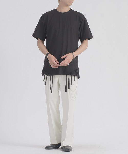REGIEVO(レジエボ)の「REGIEVO フリンジヘムTシャツ(Tシャツ/カットソー・メンズ・ブラック/オフホワイト・MEDIUM/LARGE)」の7枚目の写真