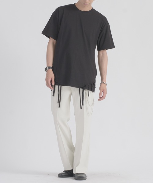 REGIEVO(レジエボ)の「REGIEVO フリンジヘムTシャツ(Tシャツ/カットソー・メンズ・ブラック/オフホワイト・MEDIUM/LARGE)」の18枚目の写真