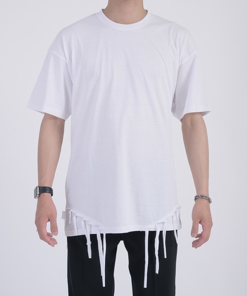 REGIEVO(レジエボ)の「REGIEVO フリンジヘムTシャツ(Tシャツ/カットソー・メンズ・ブラック/オフホワイト・MEDIUM/LARGE)」の11枚目の写真