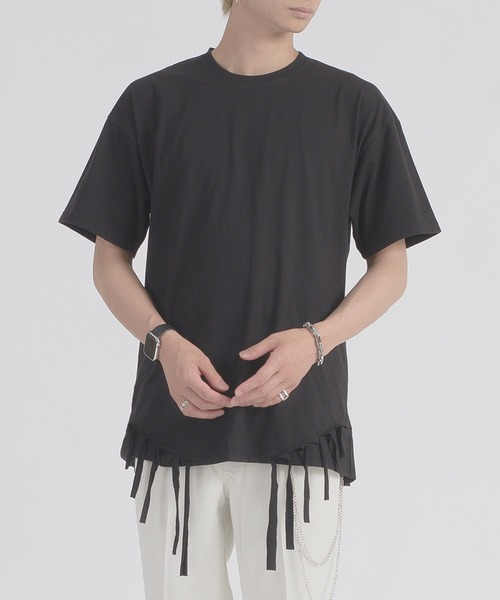 REGIEVO(レジエボ)の「REGIEVO フリンジヘムTシャツ(Tシャツ/カットソー・メンズ・ブラック/オフホワイト・MEDIUM/LARGE)」の14枚目の写真