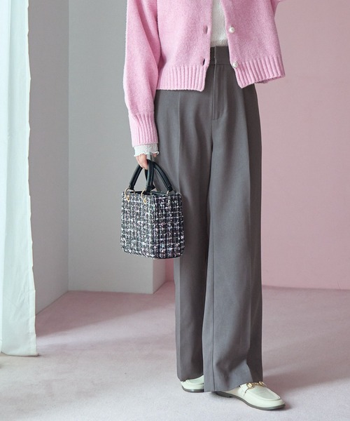 VIS（ビス）の「【防シワ・洗える】パウダリーツイルストレートパンツ（スラックス・レディース・チャコールグレー/ブラック/ピンク・L/M/S）」の3枚目の写真