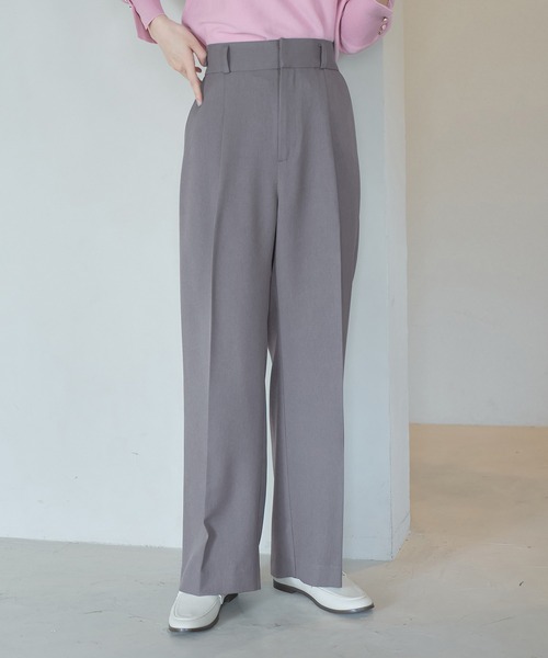 VIS（ビス）の「【防シワ・洗える】パウダリーツイルストレートパンツ（スラックス・レディース・チャコールグレー/ブラック/ピンク・L/M/S）」の4枚目の写真