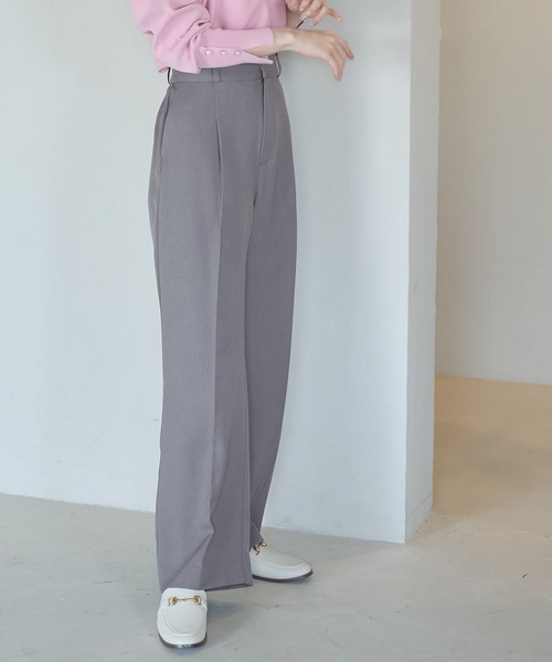 VIS（ビス）の「【防シワ・洗える】パウダリーツイルストレートパンツ（スラックス・レディース・チャコールグレー/ブラック/ピンク・L/M/S）」の5枚目の写真