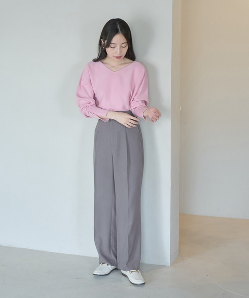 VIS（ビス）の「【防シワ・洗える】パウダリーツイルストレートパンツ（スラックス・レディース・チャコールグレー/ブラック/ピンク・L/M/S）」の7枚目の写真