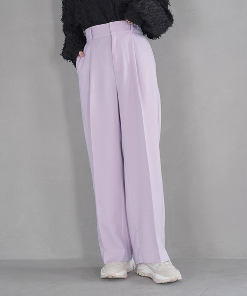 VIS（ビス）の「【防シワ・洗える】パウダリーツイルストレートパンツ（スラックス・レディース・チャコールグレー/ブラック/ピンク・L/M/S）」の8枚目の写真