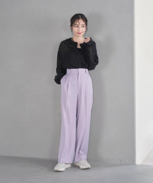 VIS（ビス）の「【防シワ・洗える】パウダリーツイルストレートパンツ（スラックス・レディース・チャコールグレー/ブラック/ピンク・L/M/S）」の10枚目の写真